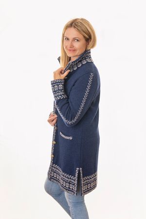 Pezzo D'oro Damenstrickmantel,nachtblau,Strick mit Jacquardbordüre,Doppelstrick,made in Bayern Günstig kaufen