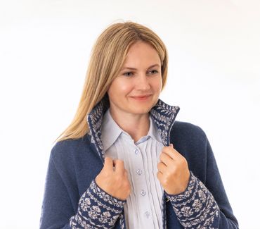 Pezzo D'oro Damenstrickmantel,nachtblau,Strick mit Jacquardbordüre,Doppelstrick,made in Bayern Günstig kaufen