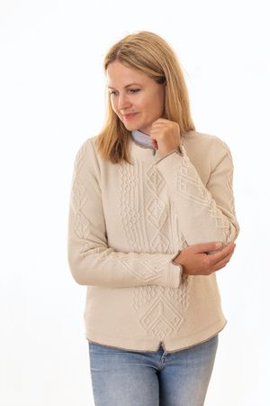 Pezzo D'oro edler Damenwollpullover wollweiss,Trachtenpulli reine Merinowolle, Online Shopping
