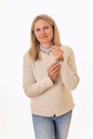 Pezzo D'oro edler Damenwollpullover wollweiss,Trachtenpulli reine Merinowolle, Online Shopping