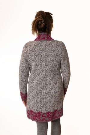 Pezzo D'oro Pezzo D&#039;oro Damenstrickmantel,Grautöne mit dunkelpinken Akzenten, nachhaltig produziert,made in Bayern, Merinowolle Preisnachlass