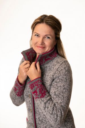 Pezzo D'oro Pezzo D&#039;oro Damenstrickmantel,Grautöne mit dunkelpinken Akzenten, nachhaltig produziert,made in Bayern, Merinowolle Preisnachlass
