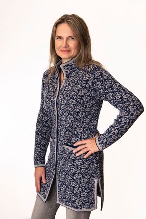 Pezzo D'oro Strickmantel marine/hellgrau,Gehrock, reine Merinowolle, nachhaltig in Bayern produziert Cyber Monday