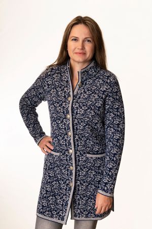 Pezzo D'oro Strickmantel marine/hellgrau,Gehrock, reine Merinowolle, nachhaltig in Bayern produziert Cyber Monday