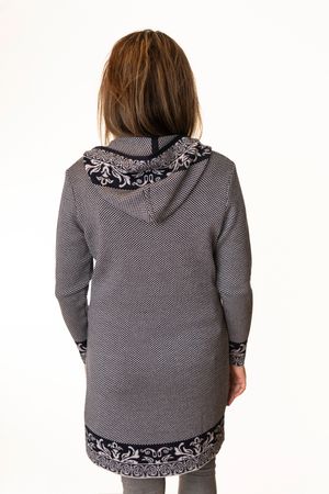 Pezzo D'oro Art en Laine Strickmantel,Gehrock mit Kapuze,Merinowolle,made in Bayern,marine/grau Lagerräumung
