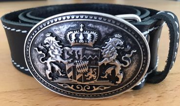Pezzo D'oro Bayern-Gürtel Büffelleder schwarz inkl. Schließe mit Bayern-Wappen altsilber Top Angebot