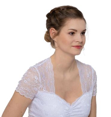 Pezzo D'oro Dirndl Spitzenbluse,Bordürenspitze,vorne gerafft, Farbe weiß Letzte 2 Tage