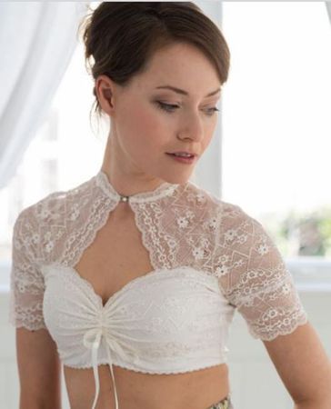 Pezzo D'oro edle Dirndlbluse mit raffiniertem Ausschnitt in creme 1/2 Arm, Clearance-Verkauf