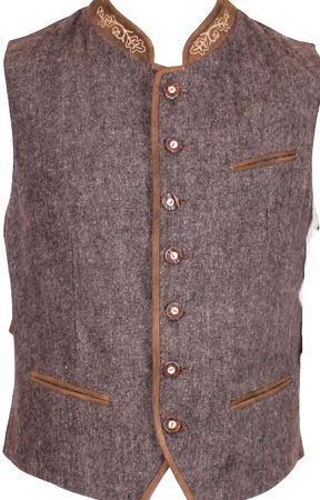 Pezzo D'oro Herren Trachtenweste Tweed hellgrau/dunkelgrau Lederkragen/Paspel, Karofutter Verkauf