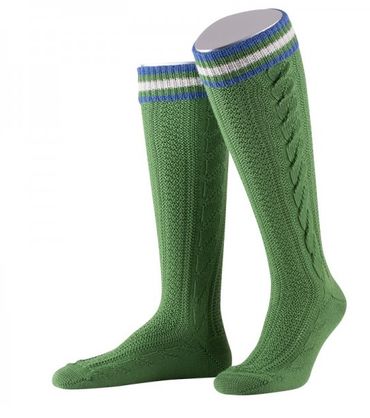 Pezzo D'oro Kniestrumpf mit zwei handgezogenen Zöpfen und Ringel in smaragd/mittelblau/beige Blitzverkäufe