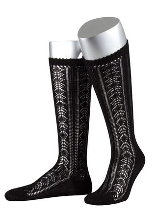 Pezzo D'oro Orginal Damen Trachtenkniestrumpf,Ajourmuster,schwarz,