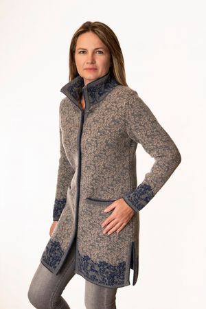 Pezzo D'oro Pezzo D&#039;oro Strickmantel in grau/blau gemustert, reine Wolle, hergestellt in Bayern, dicker warmer Wollmantel für Outdoor Vatertagsangebot