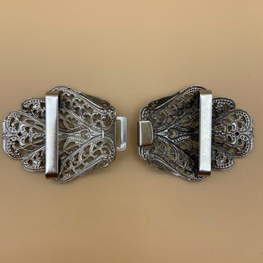 Pezzo D'oro Schürzenschließe, Dirndlschließe,altsilber 2-teilig ,Trachtenschließe, Lagerräumung