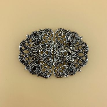 Pezzo D'oro Trachten Schürzenschließe, Ornamente oval,altsilber 2 tlg Räumungsverkauf