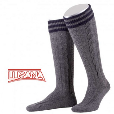 Pezzo D'oro Trachten-Kniestrümpfe für Herren von Lusana in marine mit dunkelgrau Lusana Trachten-Kniestrümpfe L8995R grau, Umschlag mit grün abgesetzt, Tägliche Deals