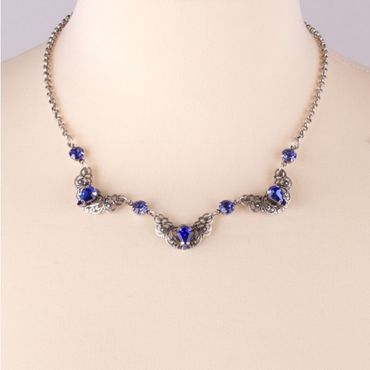 Pezzo D'oro Trachtencollier altsilber mit royalblau funkelnden Schmucksteinen, nickelfrei Sonderangebote