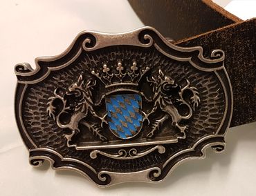 Pezzo D'oro Trachtengürtel mit Bayernwappen,Leder dunkelbraun antik Tiefpreis