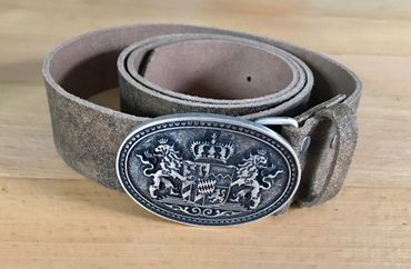 Pezzo D'oro Trachtengürtel, Bayernschließe,echt Leder,braun-oliv,made in Germany Wochenangebot