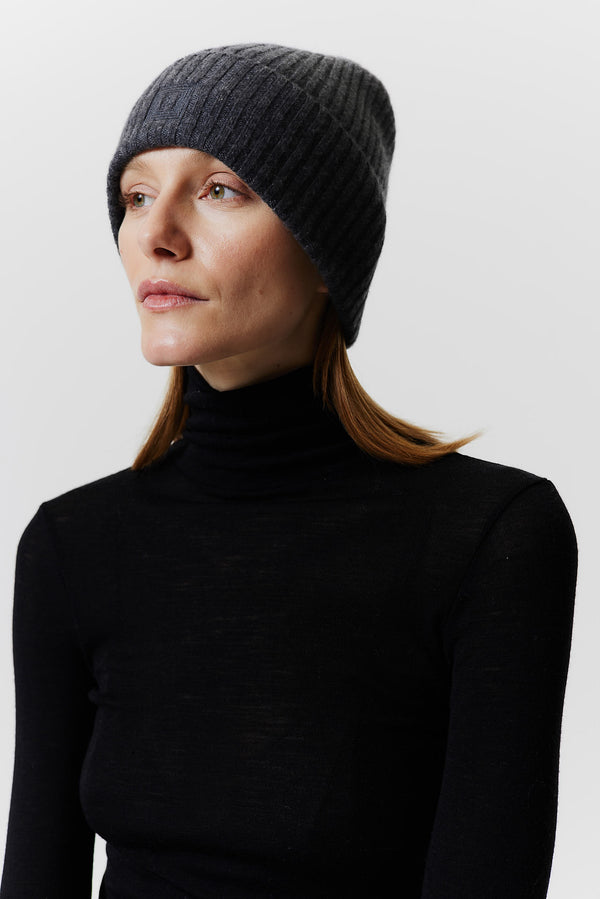 ﻿Prinz Berlin Kaschmir Beanie Rib Knit Graphit Limitierter Zeitrabatt