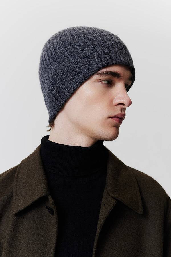 ﻿Prinz Berlin Kaschmir Beanie Rib Knit Graphit Limitierter Zeitrabatt