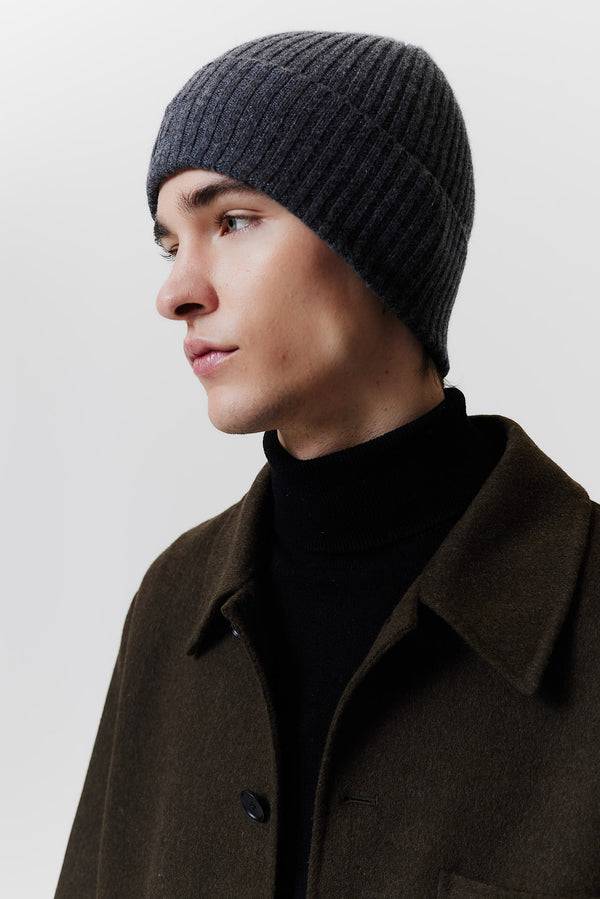 ﻿Prinz Berlin Kaschmir Beanie Rib Knit Graphit Limitierter Zeitrabatt