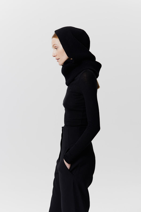 Prinz Berlin Kaschmir Hood Rib Knit Schwarz Fabrik Onlineshop