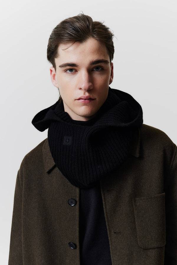 Prinz Berlin Kaschmir Hood Rib Knit Schwarz Fabrik Onlineshop
