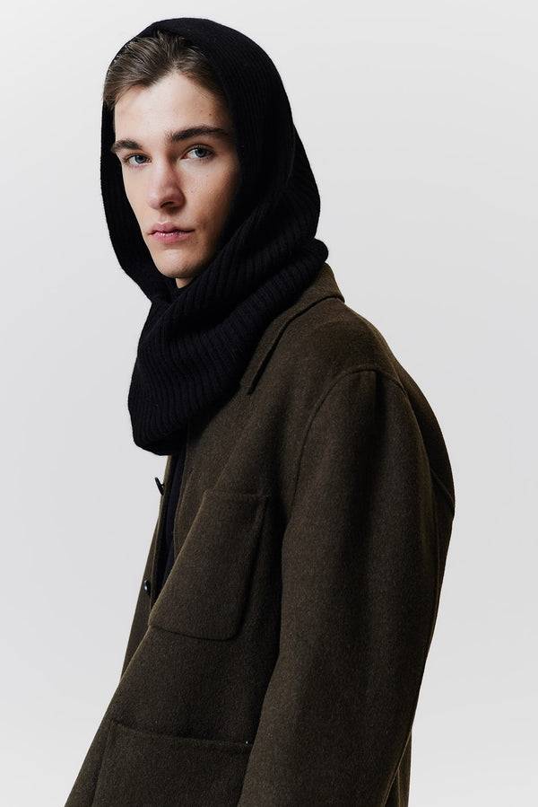 Prinz Berlin Kaschmir Hood Rib Knit Schwarz Fabrik Onlineshop