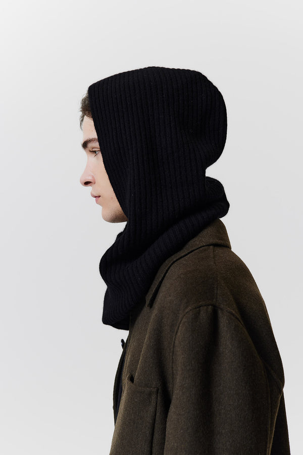 Prinz Berlin Kaschmir Hood Rib Knit Schwarz Fabrik Onlineshop