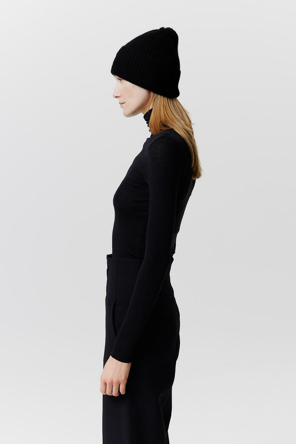 Prinz Berlin Kaschmir Beanie Rib Knit Schwarz Fabrikpreis