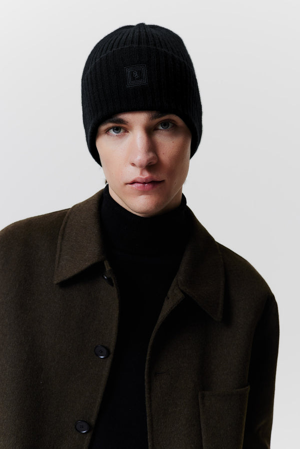 Prinz Berlin Kaschmir Beanie Rib Knit Schwarz Fabrikpreis