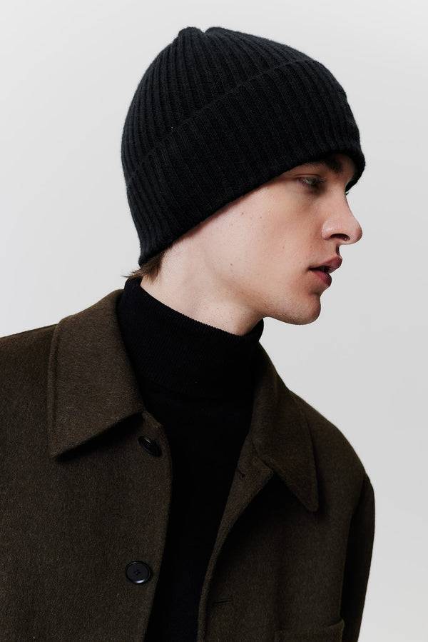 Prinz Berlin Kaschmir Beanie Rib Knit Schwarz Fabrikpreis