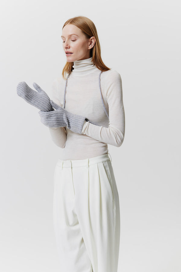 Prinz Berlin Kaschmir Mittens Rib Knit Hellgrau Sonderangebot