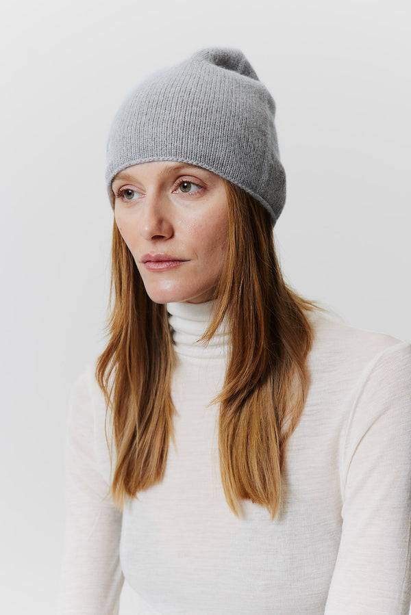 Prinz Berlin Kaschmir Beanie Fine Knit Hellgrau Rabatt