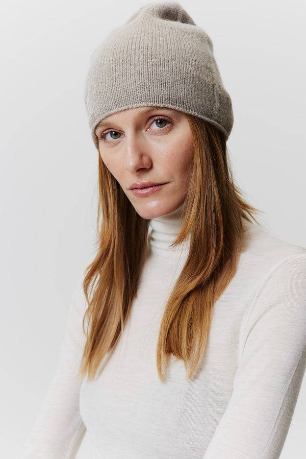 Prinz Berlin Kaschmir Beanie Fine Knit Beige Preisnachlass