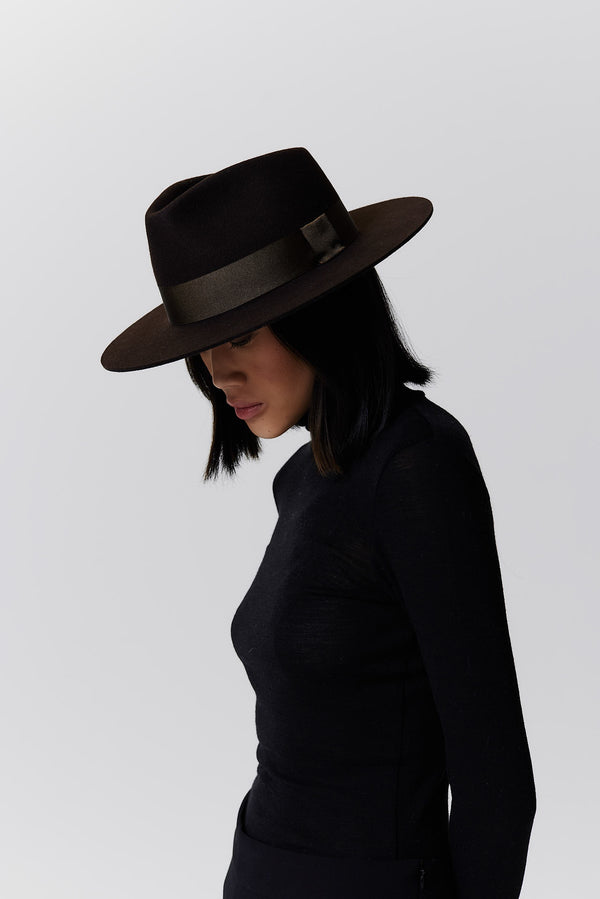 Prinz Berlin Merino Fedora Hut Short Brim Chocolate Muttertagsangebot