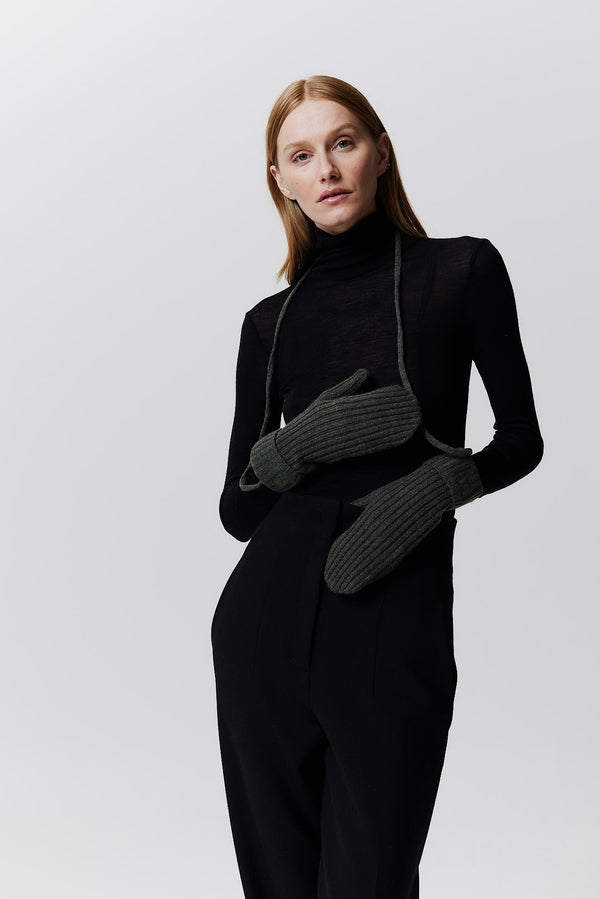 Prinz Berlin Kaschmir Mittens Rib Knit Grün Lagerräumung