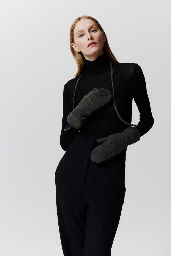 Prinz Berlin Kaschmir Mittens Rib Knit Grün Lagerräumung
