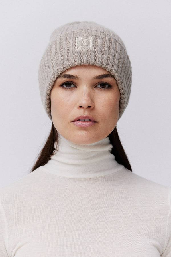 Prinz Berlin Kaschmir Beanie Rib Knit Beige Tiefpreis