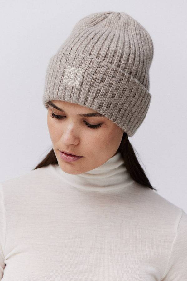 Prinz Berlin Kaschmir Beanie Rib Knit Beige Tiefpreis