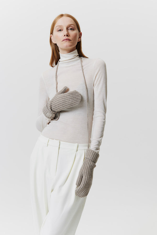 Prinz Berlin Kaschmir Mittens Rib Knit Beige Super Sparpreis