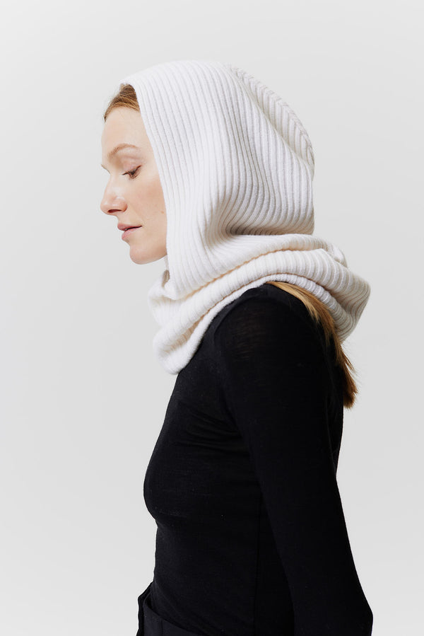 Prinz Berlin Kaschmir Hood Rib Knit Off-White Sonderangebot der Fabrik