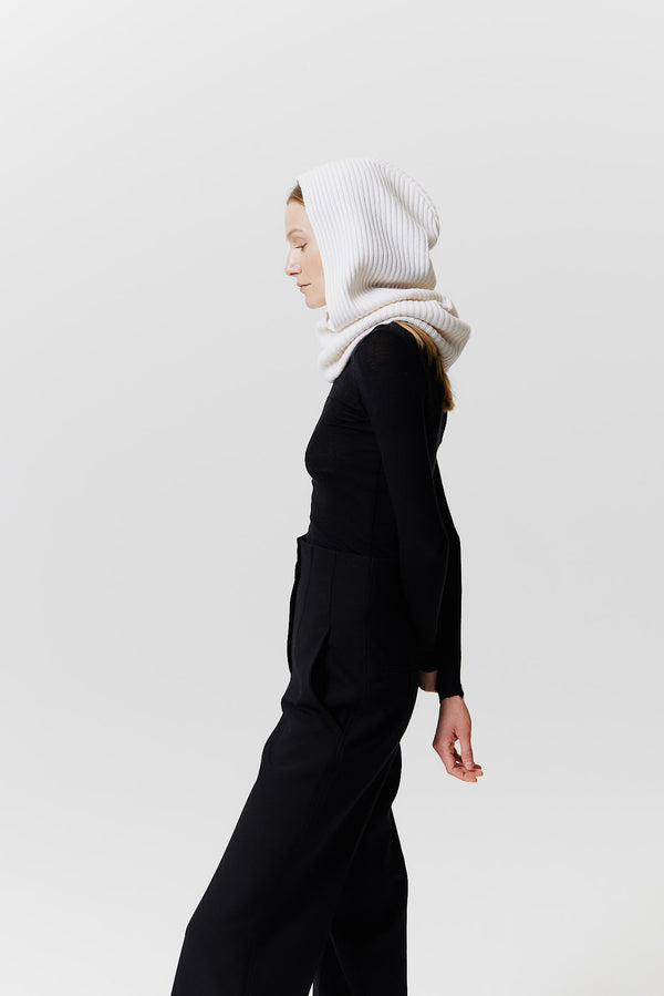 Prinz Berlin Kaschmir Hood Rib Knit Off-White Sonderangebot der Fabrik