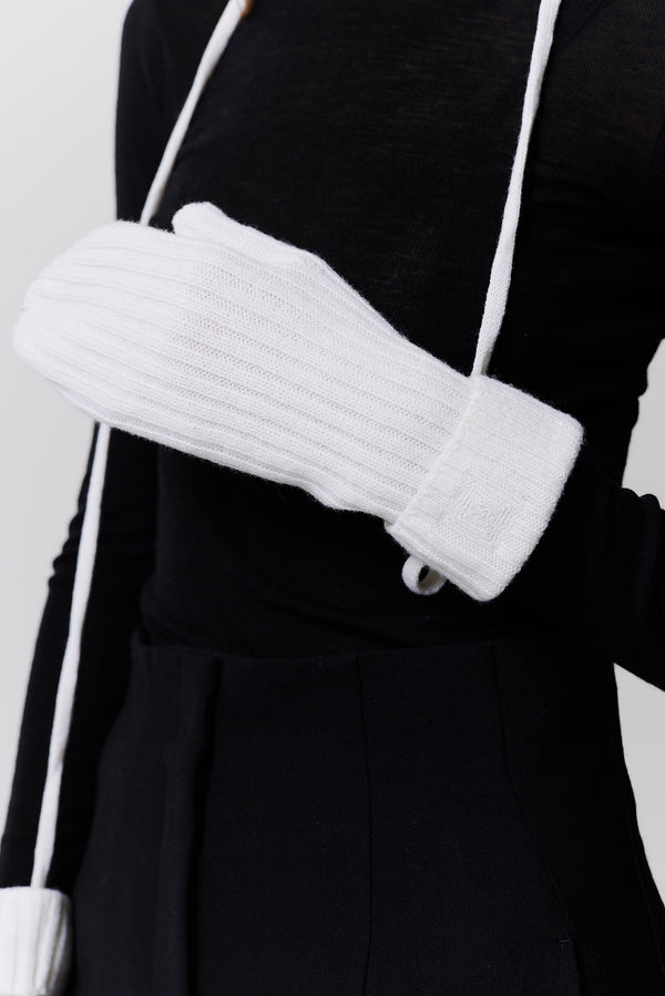 Prinz Berlin Kaschmir Mittens Rib Knit Off-White Vierteljährliche Förderung