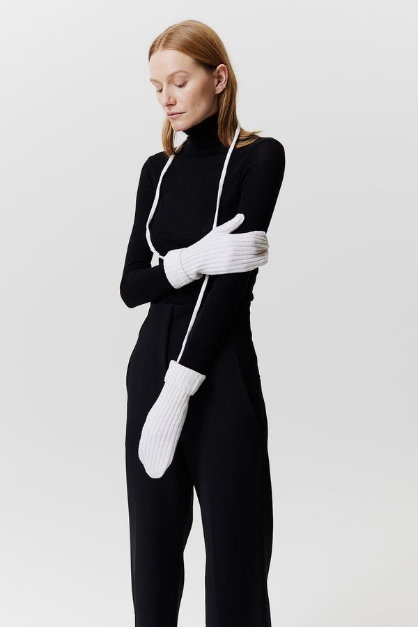 Prinz Berlin Kaschmir Mittens Rib Knit Off-White Vierteljährliche Förderung