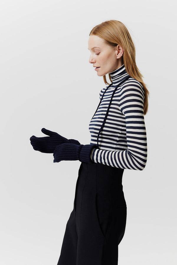 Prinz Berlin Kaschmir Mittens Rib Knit Dunkelblau zollfrei