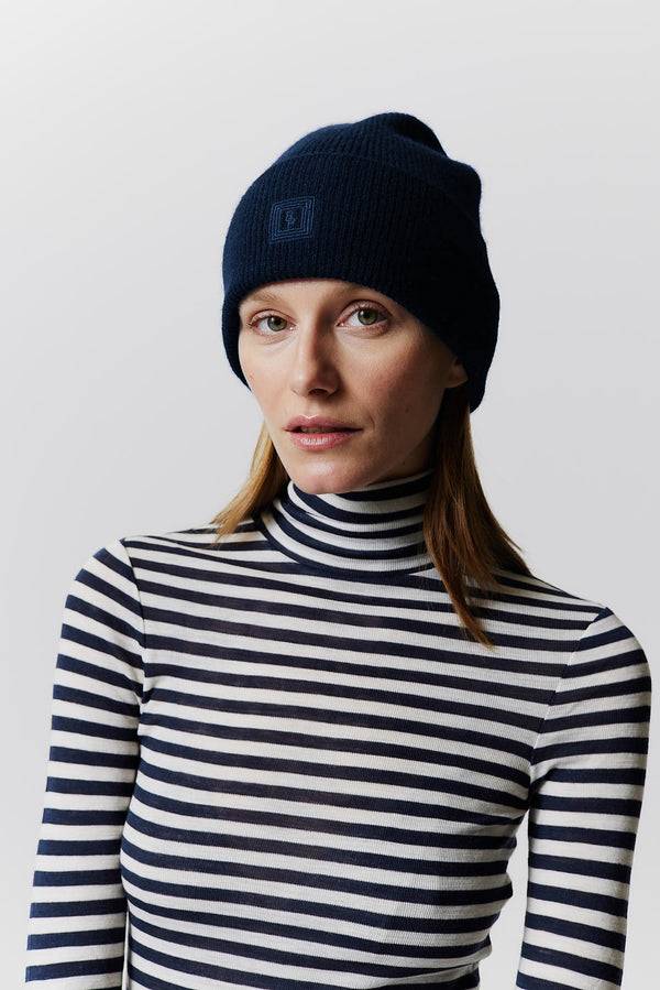 Prinz Berlin Kaschmir Beanie Classic Knit Dunkelblau 50% Rabatt für begrenzte Zeit