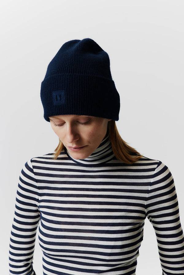 Prinz Berlin Kaschmir Beanie Classic Knit Dunkelblau 50% Rabatt für begrenzte Zeit