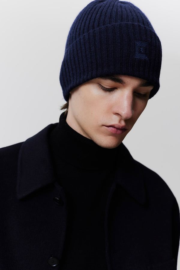 Prinz Berlin Kaschmir Beanie Rib Knit Dunkelblau Rabatte dieses Monats