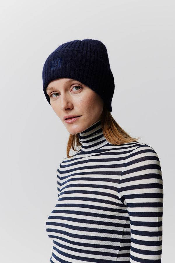 Prinz Berlin Kaschmir Beanie Rib Knit Dunkelblau Rabatte dieses Monats